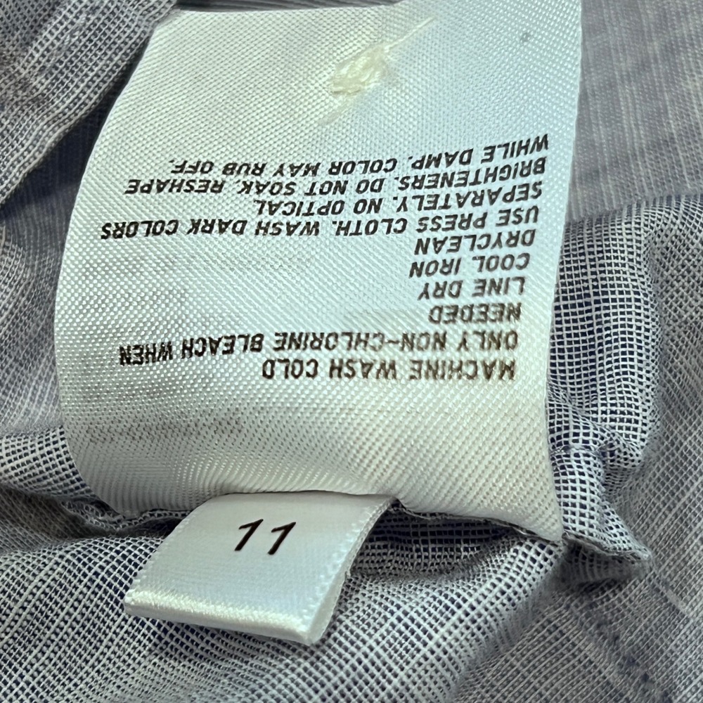 Uniqlo Womens XL Blue Plaid Cotton Henley Blouse Short Sleeve Band Collar Top - Picture 8 of 10